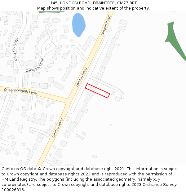 145, LONDON ROAD, BRAINTREE, CM77 8PT: Location map and indicative extent of plot