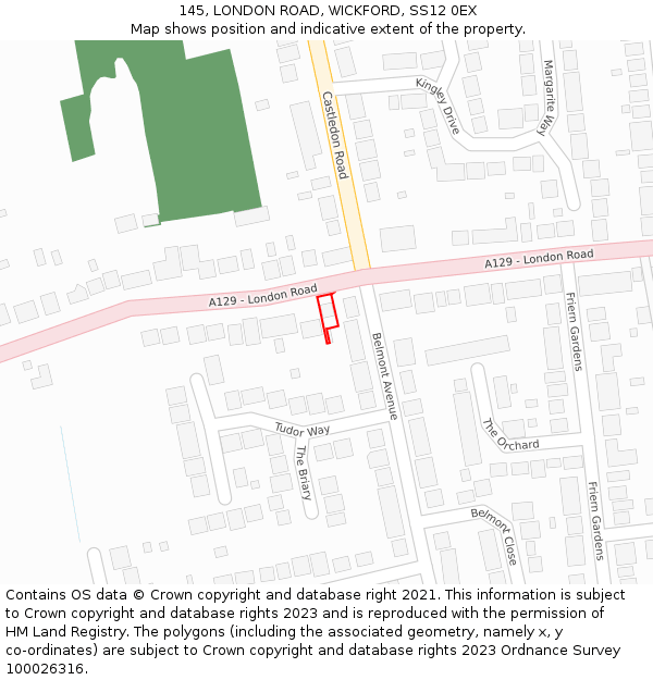 145, LONDON ROAD, WICKFORD, SS12 0EX: Location map and indicative extent of plot