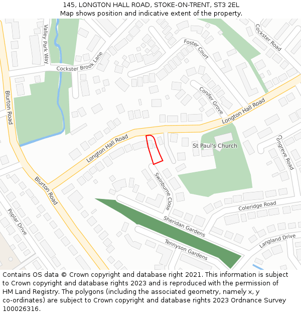 145, LONGTON HALL ROAD, STOKE-ON-TRENT, ST3 2EL: Location map and indicative extent of plot