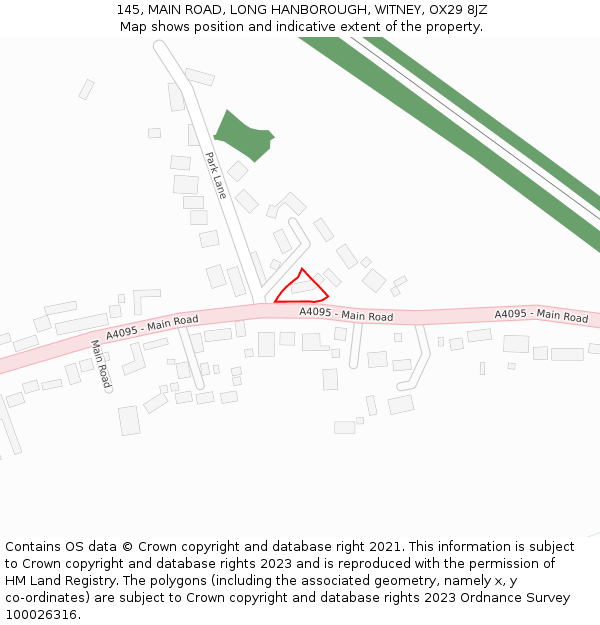 145, MAIN ROAD, LONG HANBOROUGH, WITNEY, OX29 8JZ: Location map and indicative extent of plot