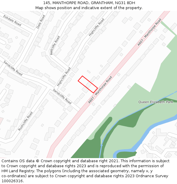 145, MANTHORPE ROAD, GRANTHAM, NG31 8DH: Location map and indicative extent of plot