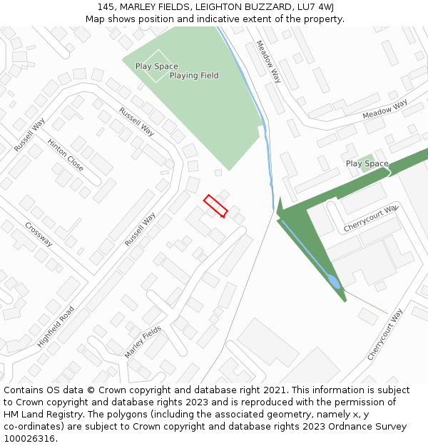 145, MARLEY FIELDS, LEIGHTON BUZZARD, LU7 4WJ: Location map and indicative extent of plot