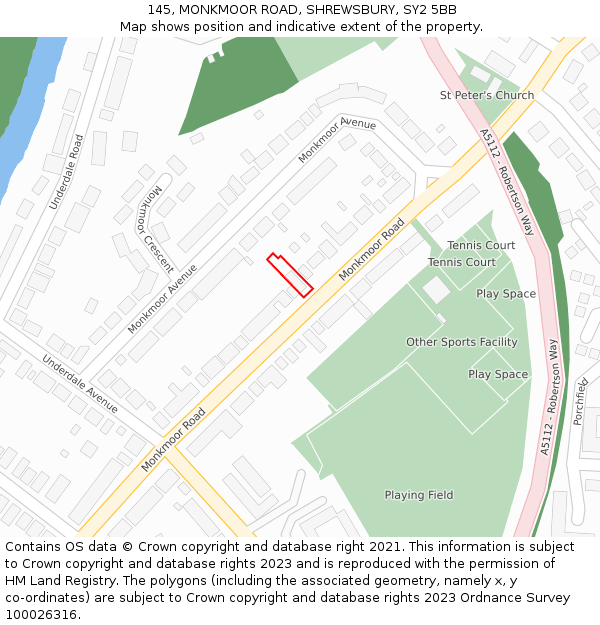 145, MONKMOOR ROAD, SHREWSBURY, SY2 5BB: Location map and indicative extent of plot