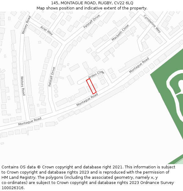 145, MONTAGUE ROAD, RUGBY, CV22 6LQ: Location map and indicative extent of plot