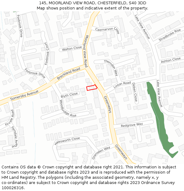 145, MOORLAND VIEW ROAD, CHESTERFIELD, S40 3DD: Location map and indicative extent of plot