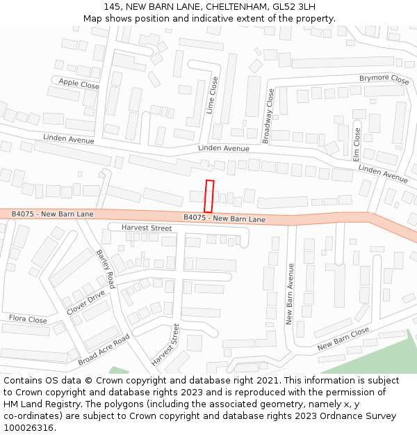 145, NEW BARN LANE, CHELTENHAM, GL52 3LH: Location map and indicative extent of plot