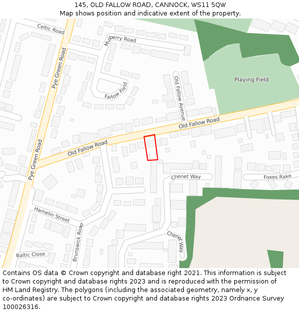 145, OLD FALLOW ROAD, CANNOCK, WS11 5QW: Location map and indicative extent of plot