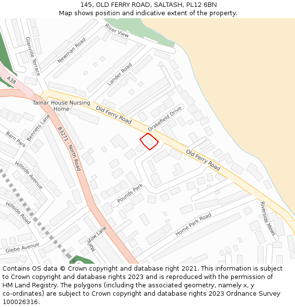 145, OLD FERRY ROAD, SALTASH, PL12 6BN: Location map and indicative extent of plot