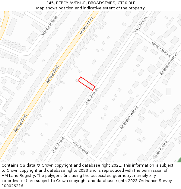 145, PERCY AVENUE, BROADSTAIRS, CT10 3LE: Location map and indicative extent of plot