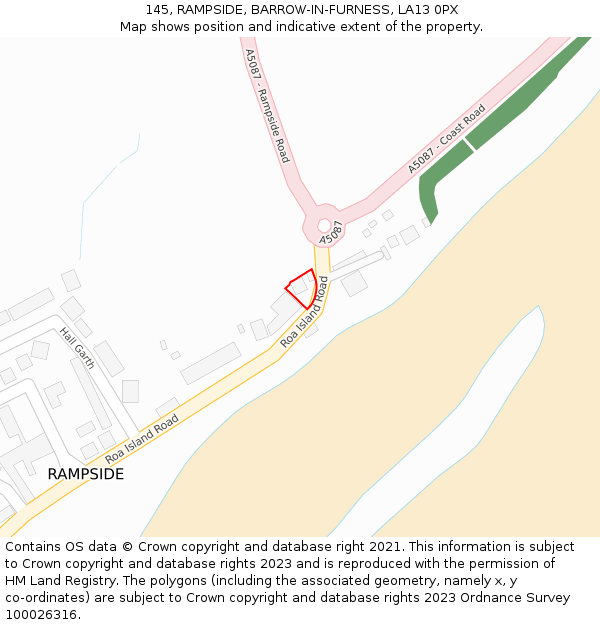 145, RAMPSIDE, BARROW-IN-FURNESS, LA13 0PX: Location map and indicative extent of plot