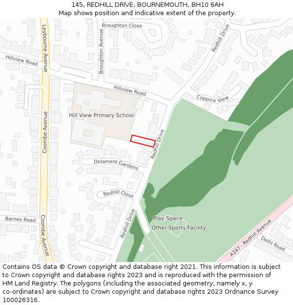 145, REDHILL DRIVE, BOURNEMOUTH, BH10 6AH: Location map and indicative extent of plot
