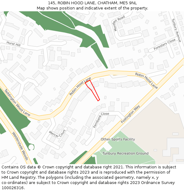 145, ROBIN HOOD LANE, CHATHAM, ME5 9NL: Location map and indicative extent of plot