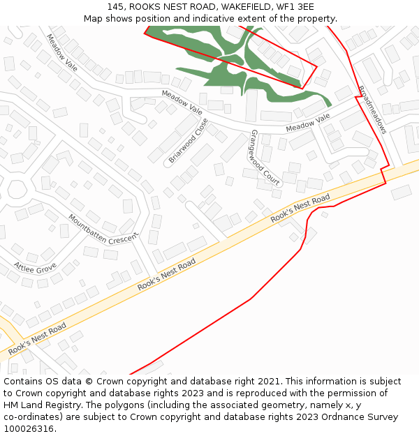 145, ROOKS NEST ROAD, WAKEFIELD, WF1 3EE: Location map and indicative extent of plot