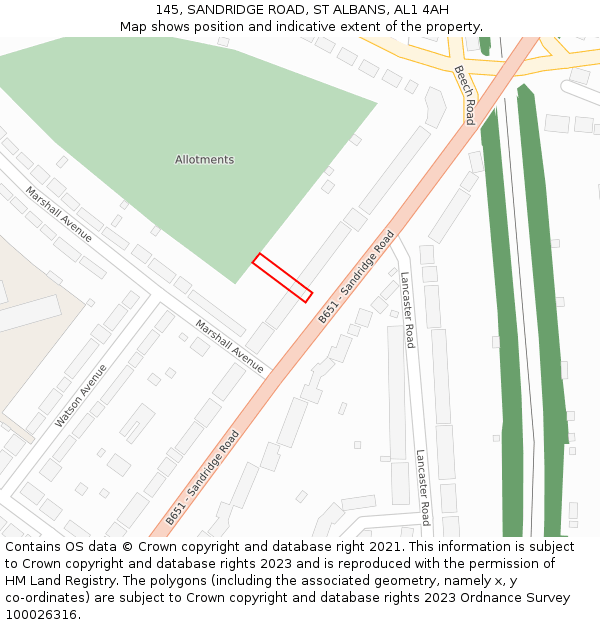 145, SANDRIDGE ROAD, ST ALBANS, AL1 4AH: Location map and indicative extent of plot