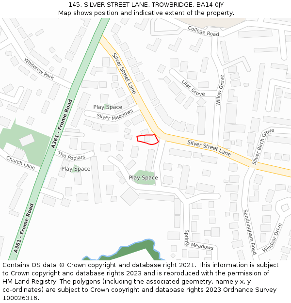 145, SILVER STREET LANE, TROWBRIDGE, BA14 0JY: Location map and indicative extent of plot