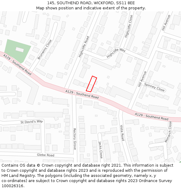 145, SOUTHEND ROAD, WICKFORD, SS11 8EE: Location map and indicative extent of plot