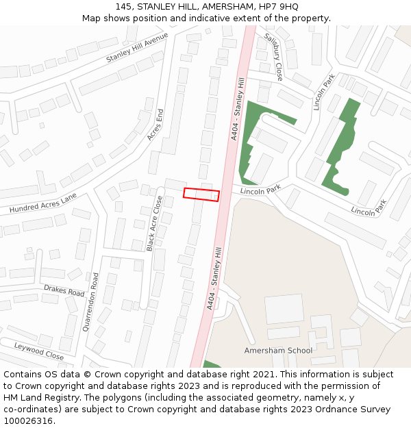 145, STANLEY HILL, AMERSHAM, HP7 9HQ: Location map and indicative extent of plot