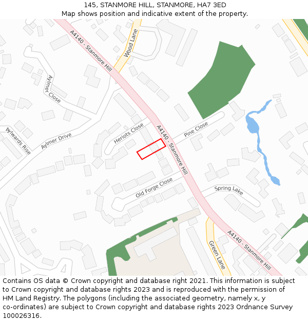 145, STANMORE HILL, STANMORE, HA7 3ED: Location map and indicative extent of plot