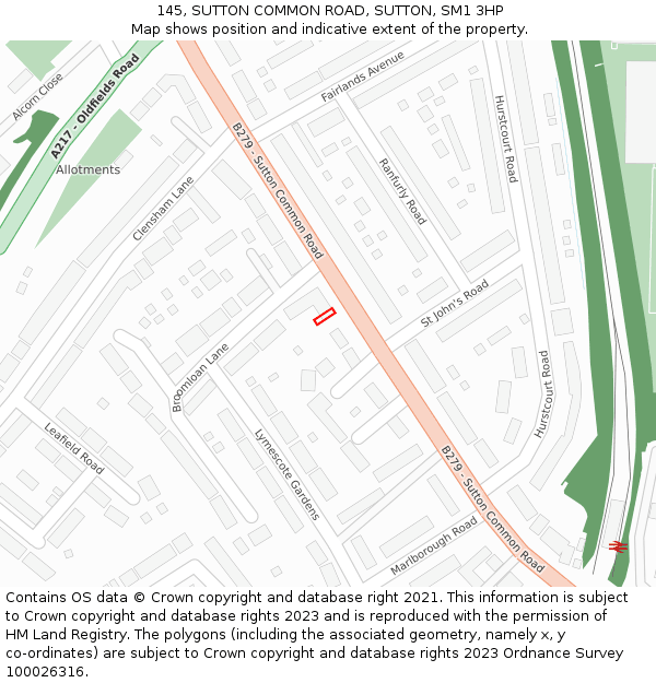 145, SUTTON COMMON ROAD, SUTTON, SM1 3HP: Location map and indicative extent of plot