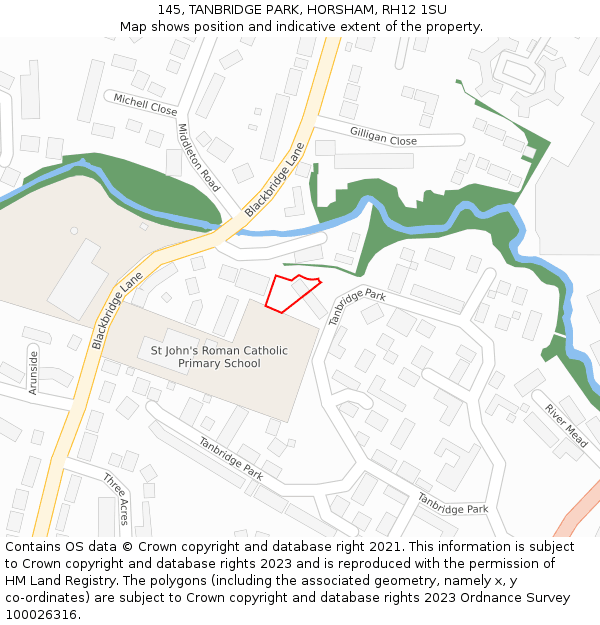 145, TANBRIDGE PARK, HORSHAM, RH12 1SU: Location map and indicative extent of plot