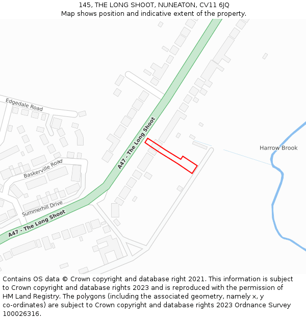 145, THE LONG SHOOT, NUNEATON, CV11 6JQ: Location map and indicative extent of plot