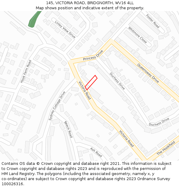 145, VICTORIA ROAD, BRIDGNORTH, WV16 4LL: Location map and indicative extent of plot