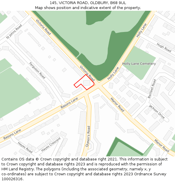 145, VICTORIA ROAD, OLDBURY, B68 9UL: Location map and indicative extent of plot