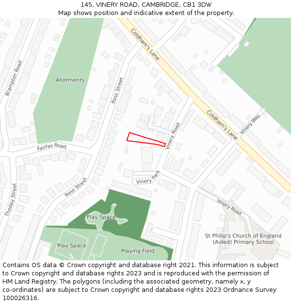 145, VINERY ROAD, CAMBRIDGE, CB1 3DW: Location map and indicative extent of plot