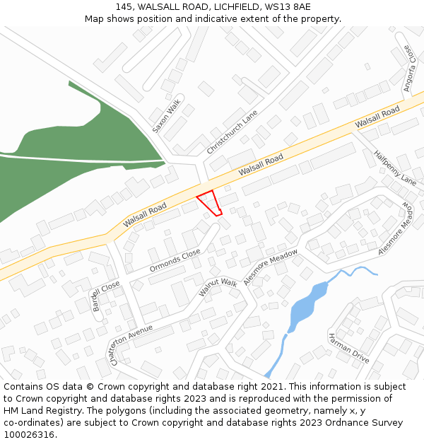 145, WALSALL ROAD, LICHFIELD, WS13 8AE: Location map and indicative extent of plot