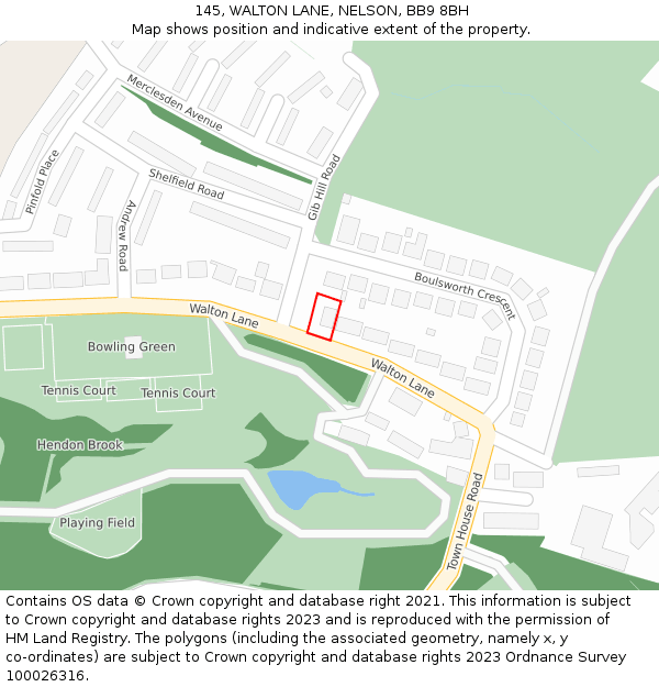 145, WALTON LANE, NELSON, BB9 8BH: Location map and indicative extent of plot