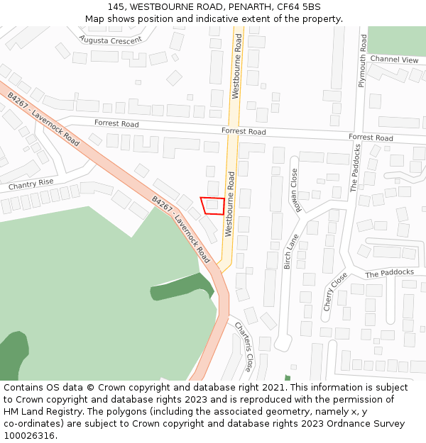 145, WESTBOURNE ROAD, PENARTH, CF64 5BS: Location map and indicative extent of plot