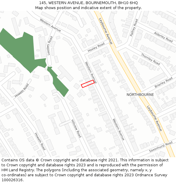 145, WESTERN AVENUE, BOURNEMOUTH, BH10 6HQ: Location map and indicative extent of plot