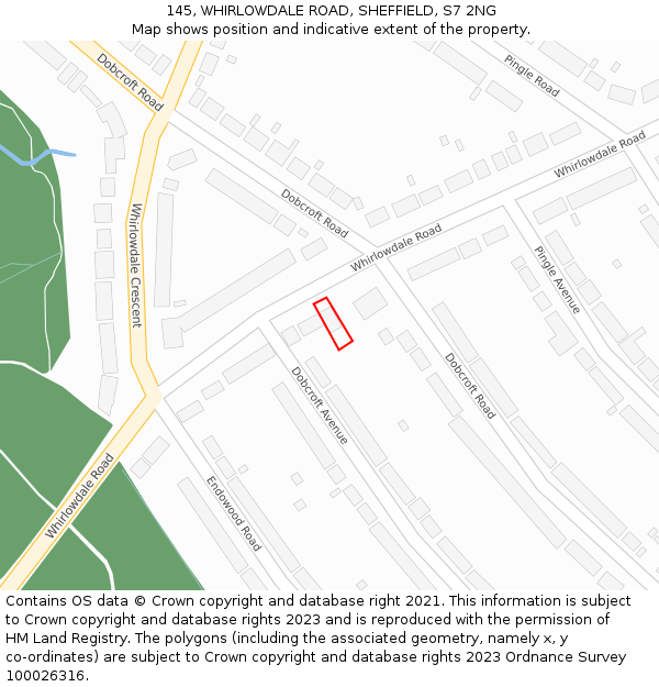 145, WHIRLOWDALE ROAD, SHEFFIELD, S7 2NG: Location map and indicative extent of plot
