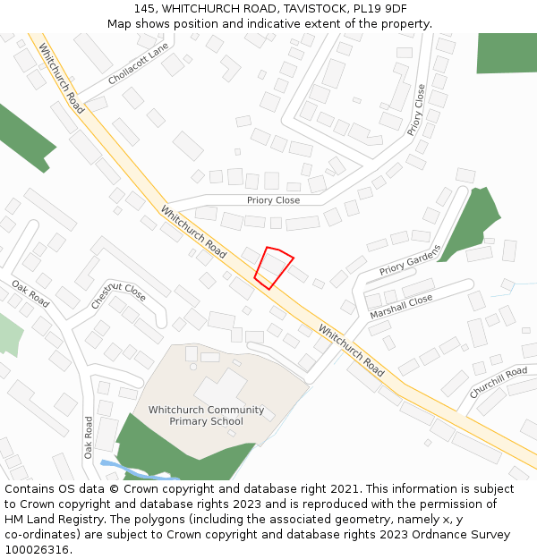 145, WHITCHURCH ROAD, TAVISTOCK, PL19 9DF: Location map and indicative extent of plot