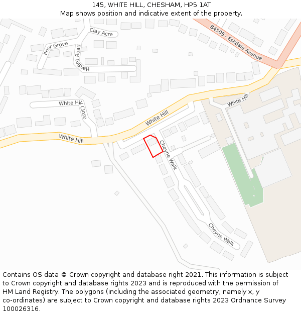 145, WHITE HILL, CHESHAM, HP5 1AT: Location map and indicative extent of plot