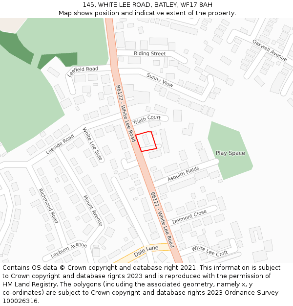 145, WHITE LEE ROAD, BATLEY, WF17 8AH: Location map and indicative extent of plot