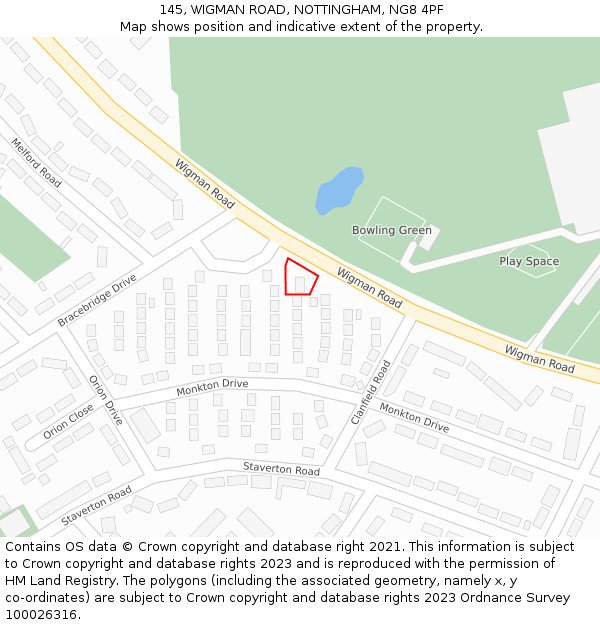 145, WIGMAN ROAD, NOTTINGHAM, NG8 4PF: Location map and indicative extent of plot