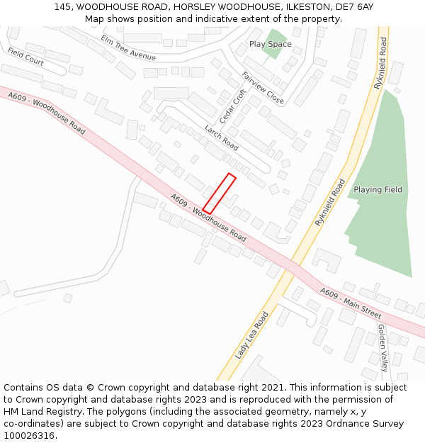 145, WOODHOUSE ROAD, HORSLEY WOODHOUSE, ILKESTON, DE7 6AY: Location map and indicative extent of plot