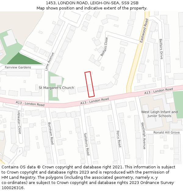 1453, LONDON ROAD, LEIGH-ON-SEA, SS9 2SB: Location map and indicative extent of plot