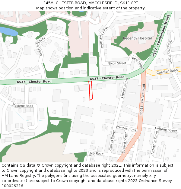 145A, CHESTER ROAD, MACCLESFIELD, SK11 8PT: Location map and indicative extent of plot