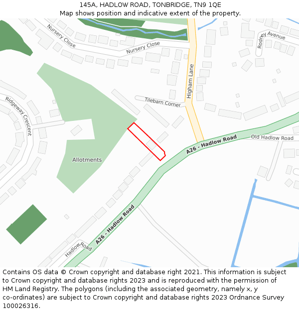 145A, HADLOW ROAD, TONBRIDGE, TN9 1QE: Location map and indicative extent of plot