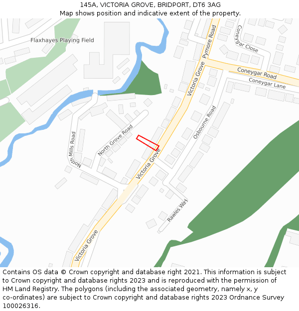 145A, VICTORIA GROVE, BRIDPORT, DT6 3AG: Location map and indicative extent of plot