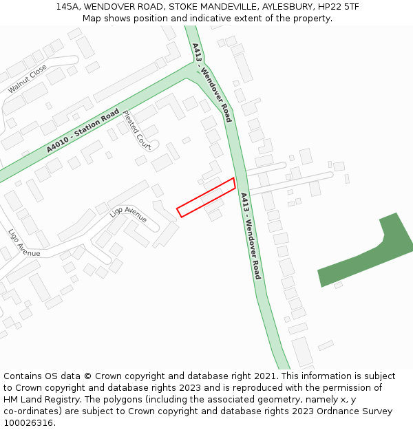 145A, WENDOVER ROAD, STOKE MANDEVILLE, AYLESBURY, HP22 5TF: Location map and indicative extent of plot