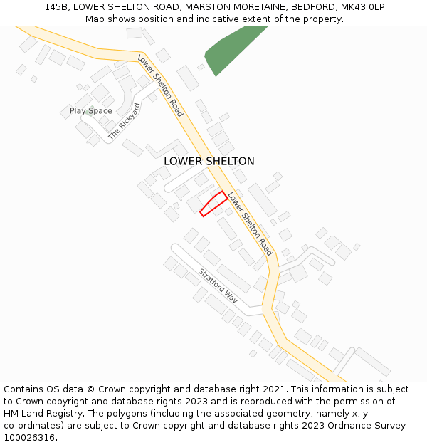 145B, LOWER SHELTON ROAD, MARSTON MORETAINE, BEDFORD, MK43 0LP: Location map and indicative extent of plot