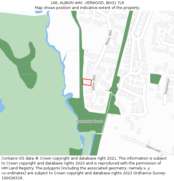 146, ALBION WAY, VERWOOD, BH31 7LR: Location map and indicative extent of plot