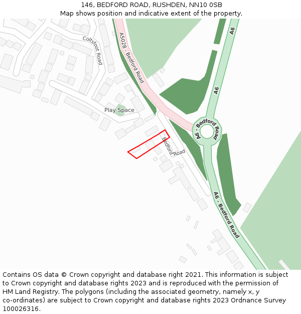 146, BEDFORD ROAD, RUSHDEN, NN10 0SB: Location map and indicative extent of plot
