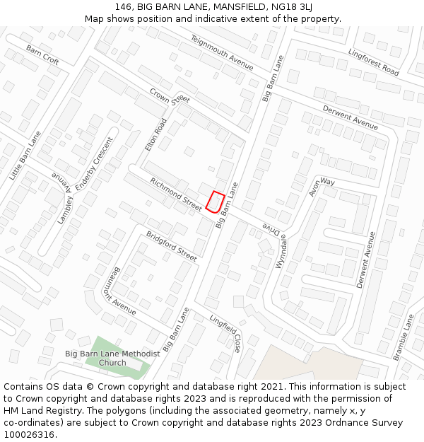 146, BIG BARN LANE, MANSFIELD, NG18 3LJ: Location map and indicative extent of plot