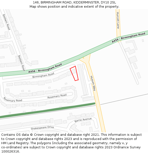 146, BIRMINGHAM ROAD, KIDDERMINSTER, DY10 2SL: Location map and indicative extent of plot