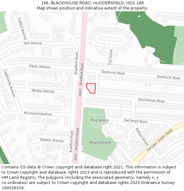 146, BLACKHOUSE ROAD, HUDDERSFIELD, HD2 1AR: Location map and indicative extent of plot