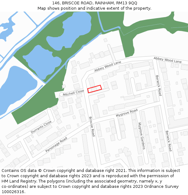 146, BRISCOE ROAD, RAINHAM, RM13 9QQ: Location map and indicative extent of plot